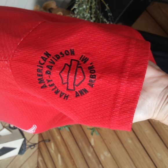 HARLEY DAVIDSON ♡ Sweet Breathable Thick Red|Black Bar 'n Shield Wings H-D Top M - Picture 6 of 10